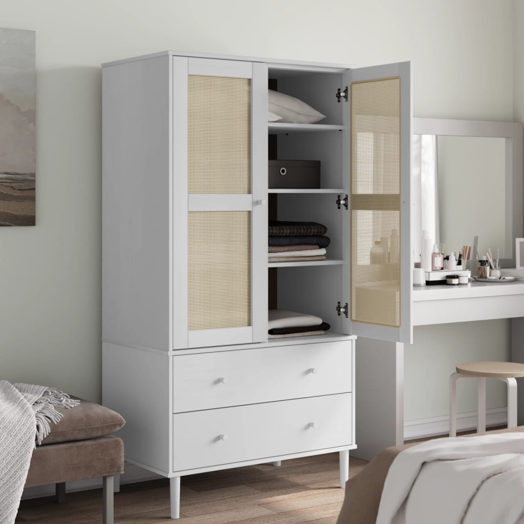 Wardrobe "SENJA" Rattan Look White 90x55x175 cm Solid Wood Pine