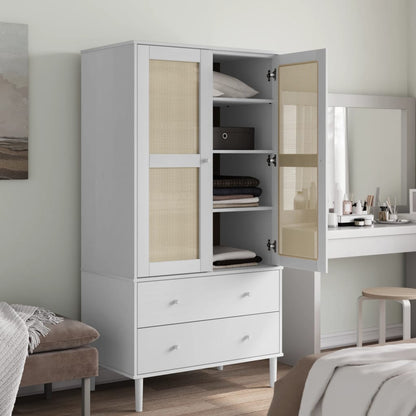 Wardrobe "SENJA" Rattan Look White 90x55x175 cm Solid Wood Pine