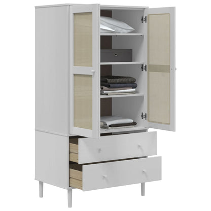 Wardrobe "SENJA" Rattan Look White 90x55x175 cm Solid Wood Pine