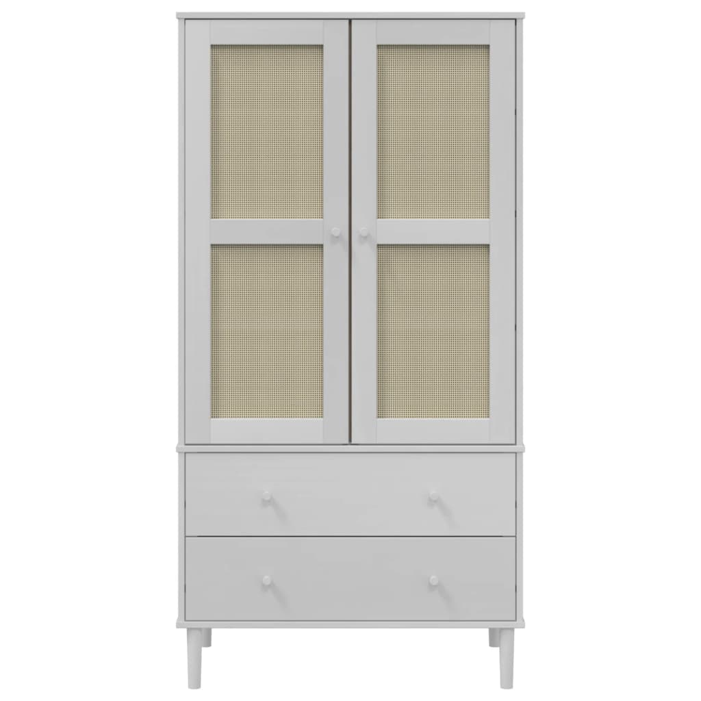 Wardrobe "SENJA" Rattan Look White 90x55x175 cm Solid Wood Pine