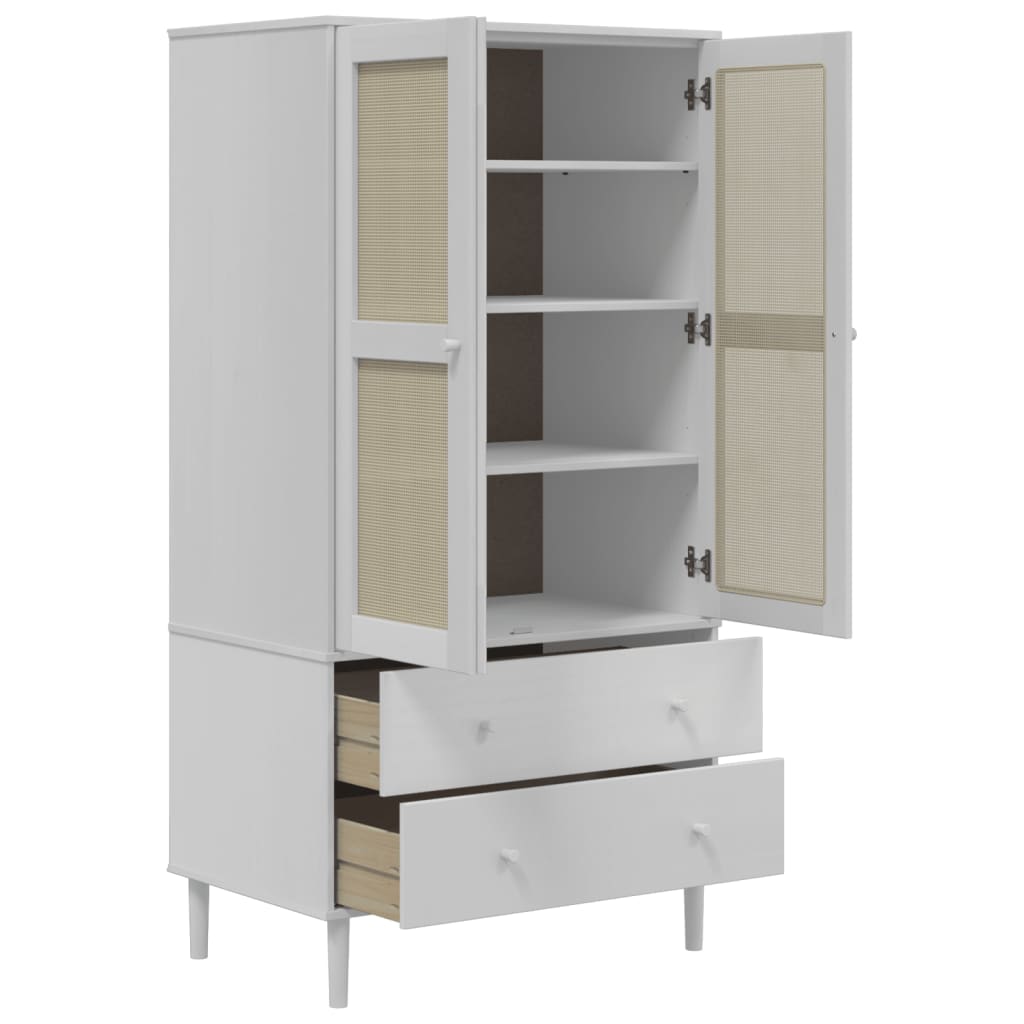 Wardrobe "SENJA" Rattan Look White 90x55x175 cm Solid Wood Pine