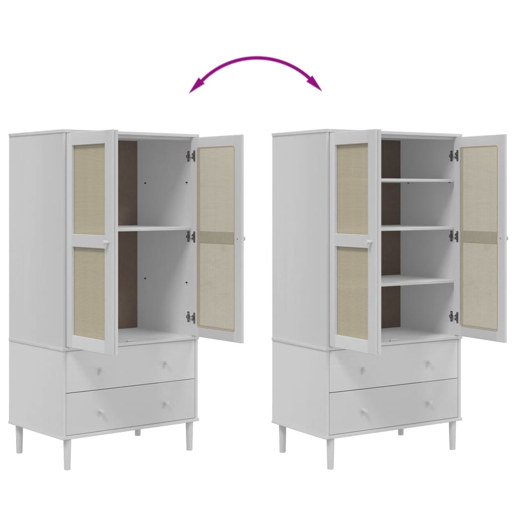 Wardrobe "SENJA" Rattan Look White 90x55x175 cm Solid Wood Pine
