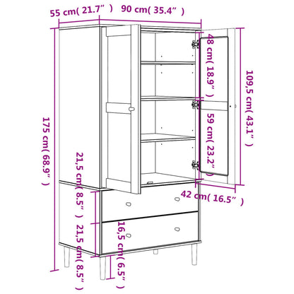 Wardrobe "SENJA" Rattan Look White 90x55x175 cm Solid Wood Pine