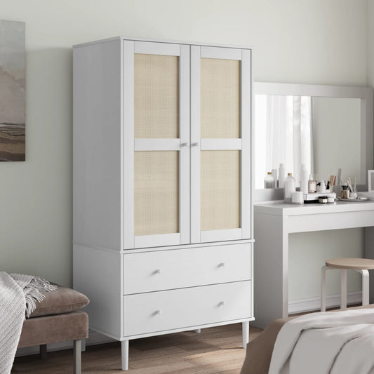Wardrobe "SENJA" Rattan Look White 90x55x175 cm Solid Wood Pine
