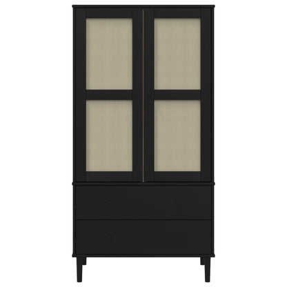 Wardrobe SENJA Rattan Look Black 90x55x175 cm Solid Wood Pine