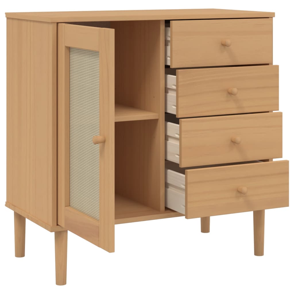 Sideboard "SENJA" Rattan Look Brown 80x40x80 cm Solid Wood Pine