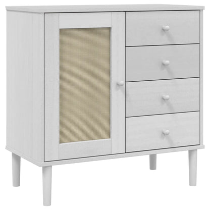 Sideboard "SENJA" Rattan Look White 80x40x80 cm Solid Wood Pine