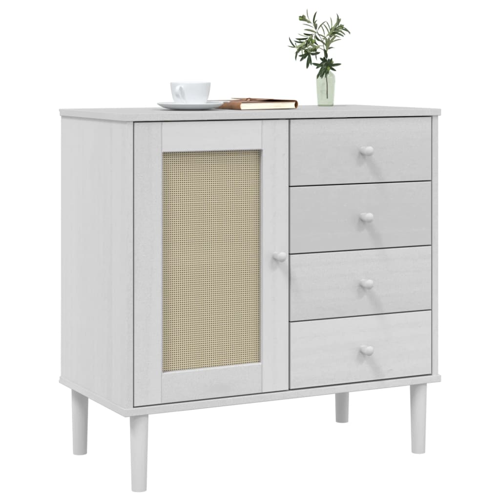 Sideboard "SENJA" Rattan Look White 80x40x80 cm Solid Wood Pine