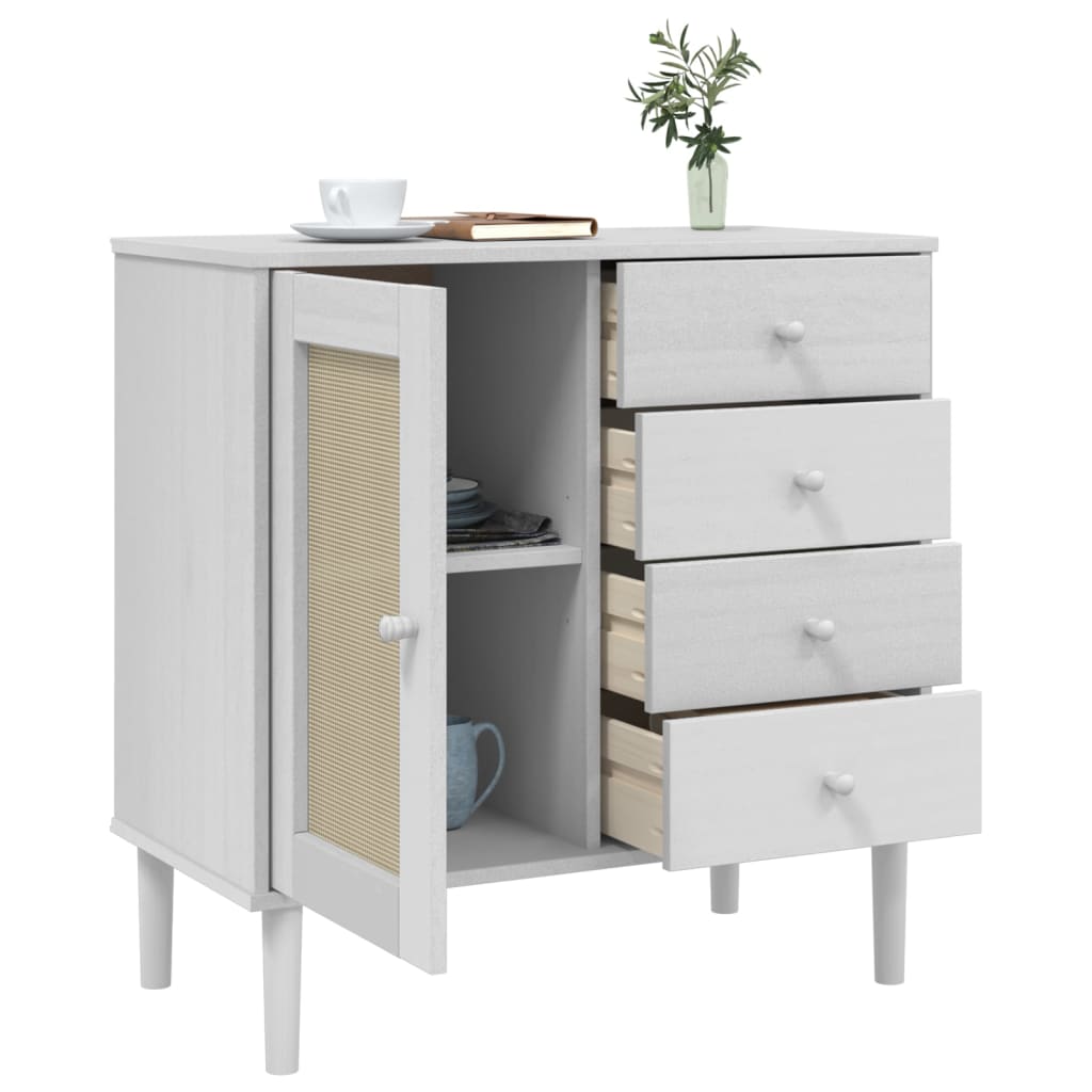 Sideboard "SENJA" Rattan Look White 80x40x80 cm Solid Wood Pine