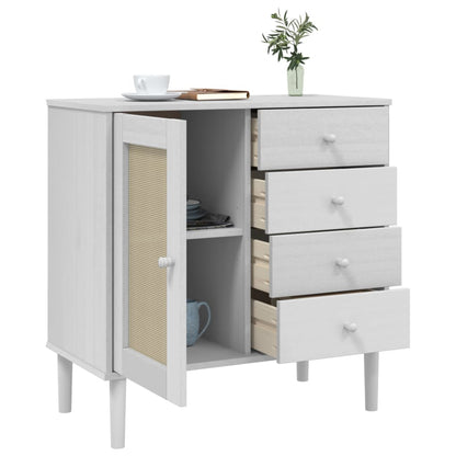 Sideboard "SENJA" Rattan Look White 80x40x80 cm Solid Wood Pine