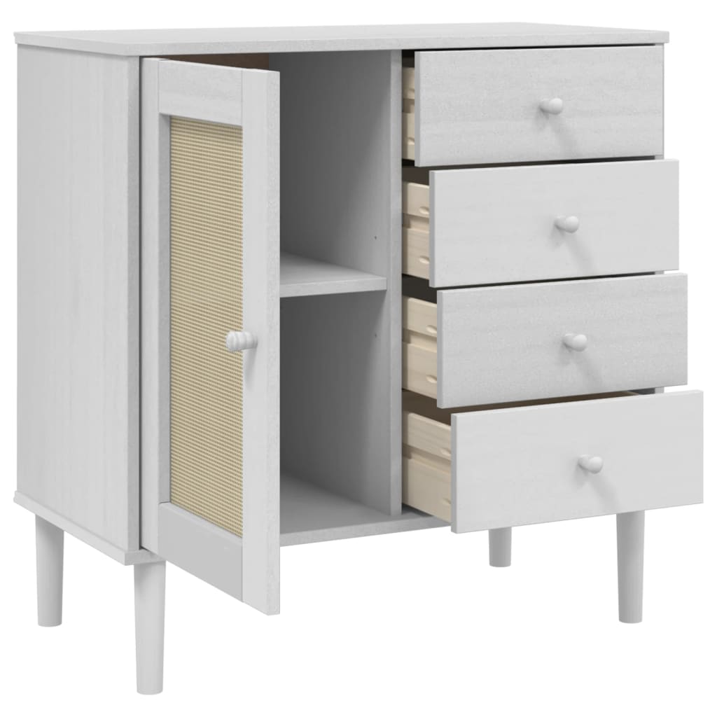 Sideboard "SENJA" Rattan Look White 80x40x80 cm Solid Wood Pine