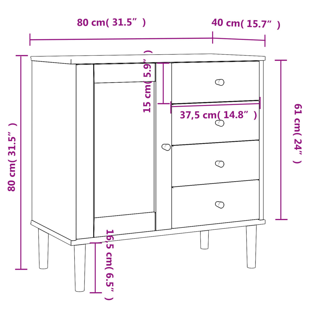 Sideboard "SENJA" Rattan Look White 80x40x80 cm Solid Wood Pine