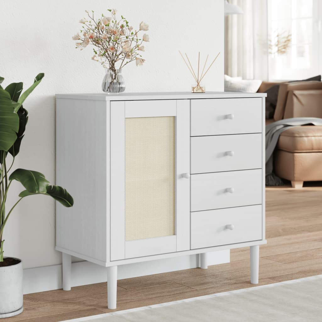 Sideboard "SENJA" Rattan Look White 80x40x80 cm Solid Wood Pine