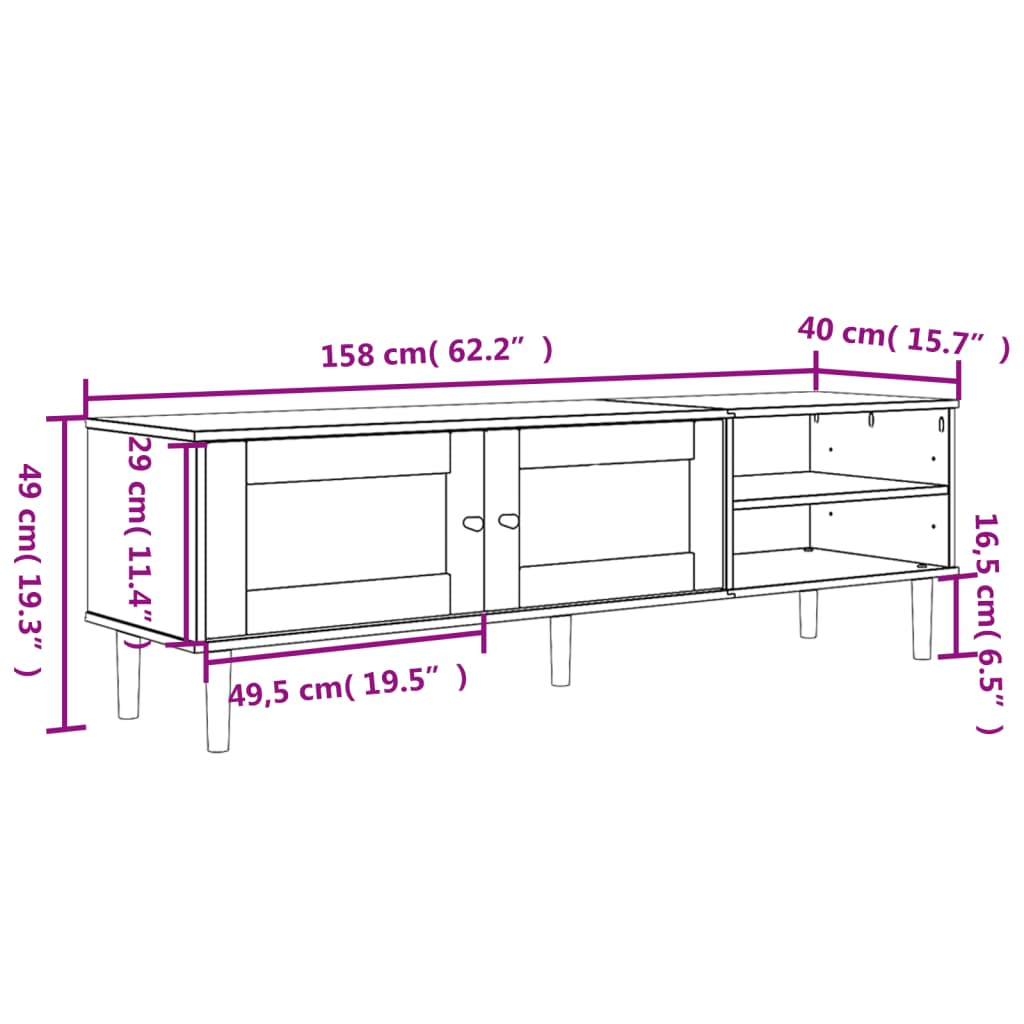 TV Cabinet "SENJA" Rattan Look Black 158x40x49cm Solid Wood Pine