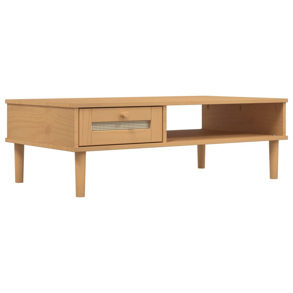 Coffee Table SENJA Rattan Look Brown 100x55x33 cm Solid Wood