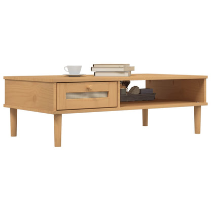 Coffee Table SENJA Rattan Look Brown 100x55x33 cm Solid Wood