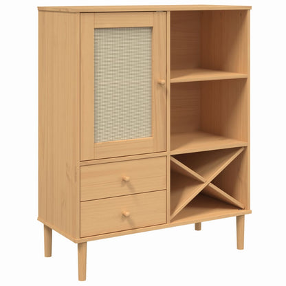 Highboard "SENJA" Rattan Look Brown 90x40x112cm Solid Wood Pine