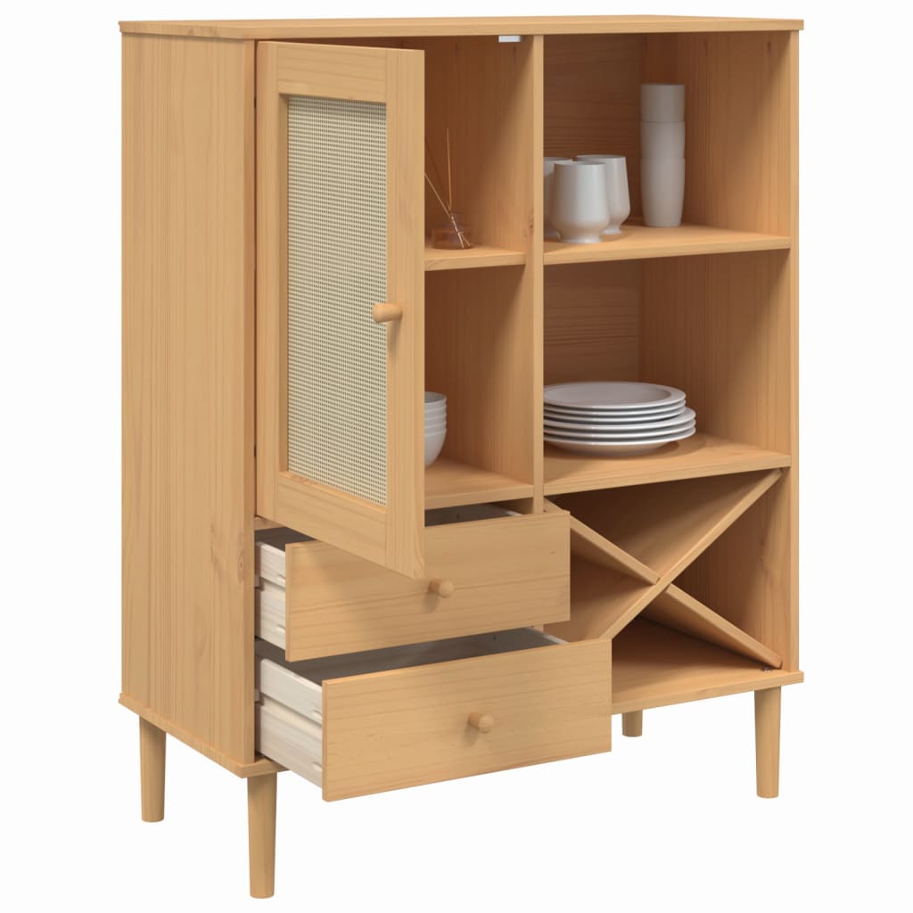 Highboard "SENJA" Rattan Look Brown 90x40x112cm Solid Wood Pine