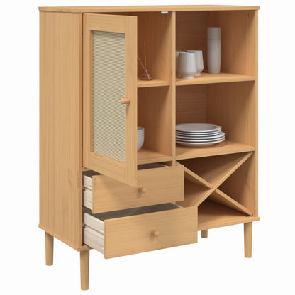 Highboard "SENJA" Rattan Look Brown 90x40x112cm Solid Wood Pine