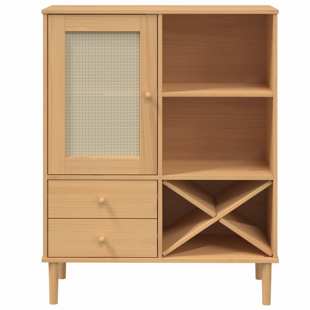 Highboard "SENJA" Rattan Look Brown 90x40x112cm Solid Wood Pine