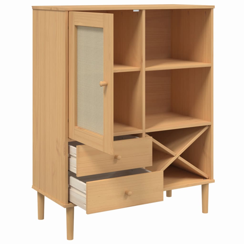 Highboard "SENJA" Rattan Look Brown 90x40x112cm Solid Wood Pine