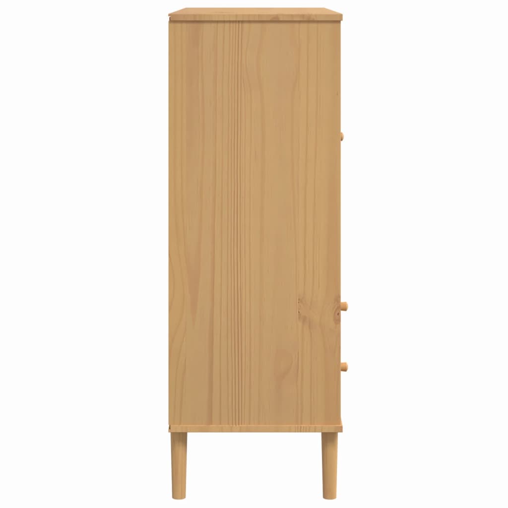 Highboard "SENJA" Rattan Look Brown 90x40x112cm Solid Wood Pine