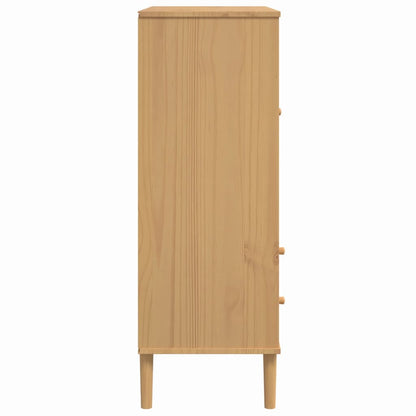 Highboard "SENJA" Rattan Look Brown 90x40x112cm Solid Wood Pine