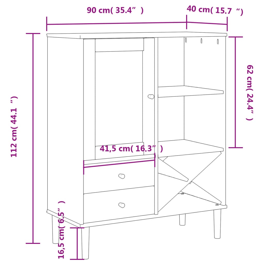 Highboard "SENJA" Rattan Look Brown 90x40x112cm Solid Wood Pine