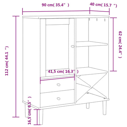 Highboard "SENJA" Rattan Look Brown 90x40x112cm Solid Wood Pine