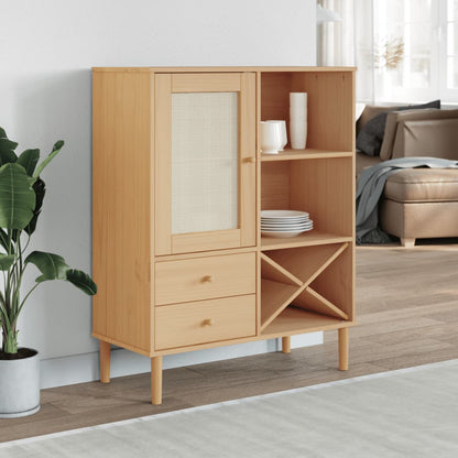 Highboard "SENJA" Rattan Look Brown 90x40x112cm Solid Wood Pine