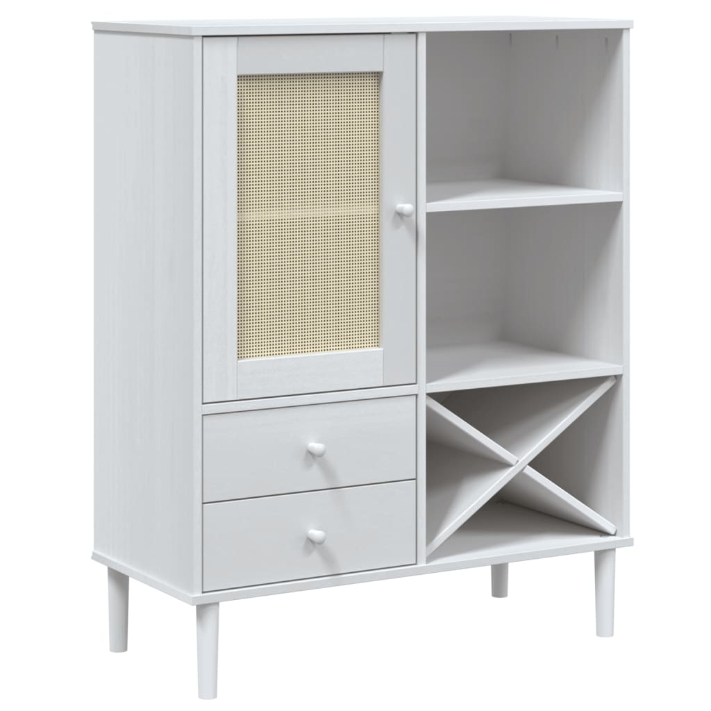 Highboard "SENJA" Rattan Look White 90x40x112cm Solid Wood Pine