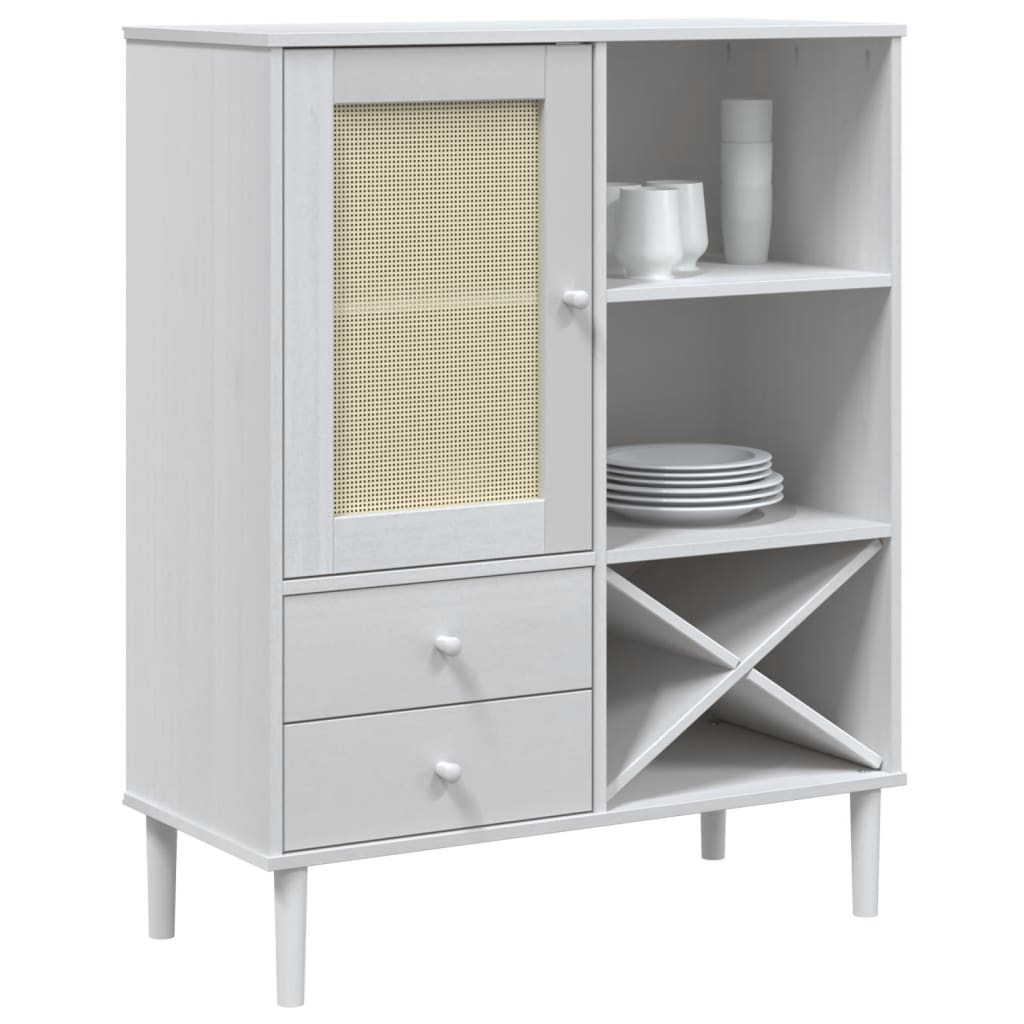 Highboard "SENJA" Rattan Look White 90x40x112cm Solid Wood Pine