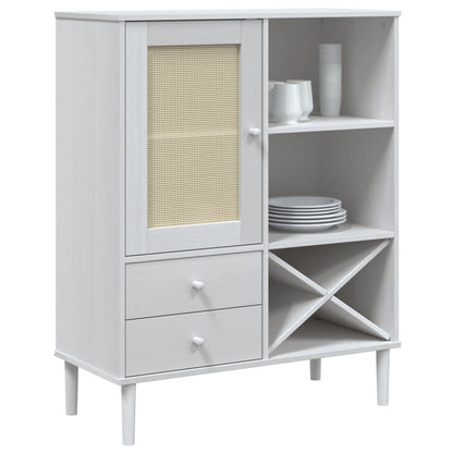 Highboard "SENJA" Rattan Look White 90x40x112cm Solid Wood Pine