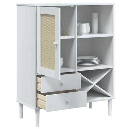 Highboard "SENJA" Rattan Look White 90x40x112cm Solid Wood Pine