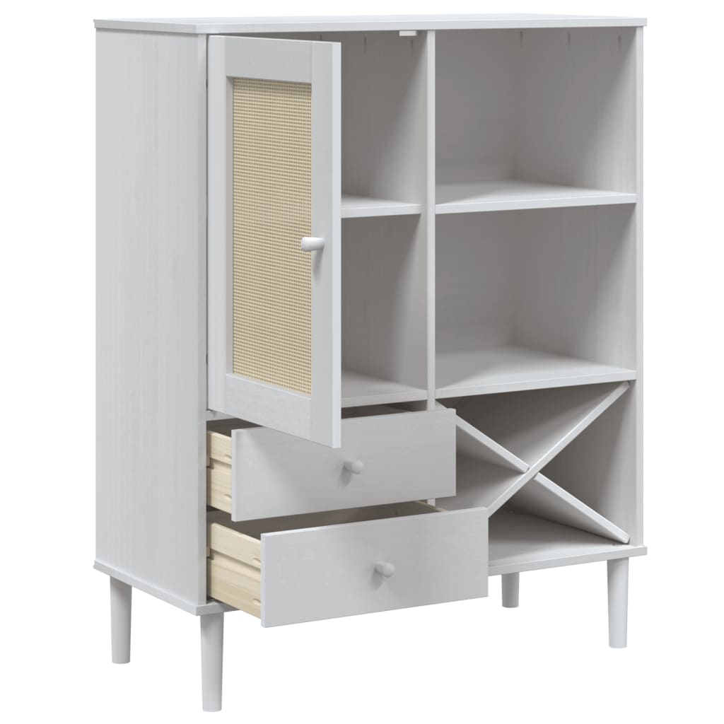 Highboard "SENJA" Rattan Look White 90x40x112cm Solid Wood Pine