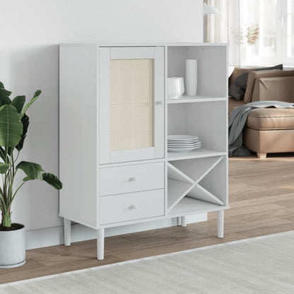 Highboard "SENJA" Rattan Look White 90x40x112cm Solid Wood Pine
