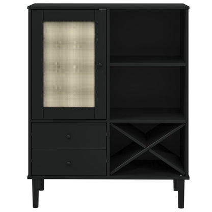 Highboard "SENJA" Rattan Look Black 90x40x112cm Solid Wood Pine