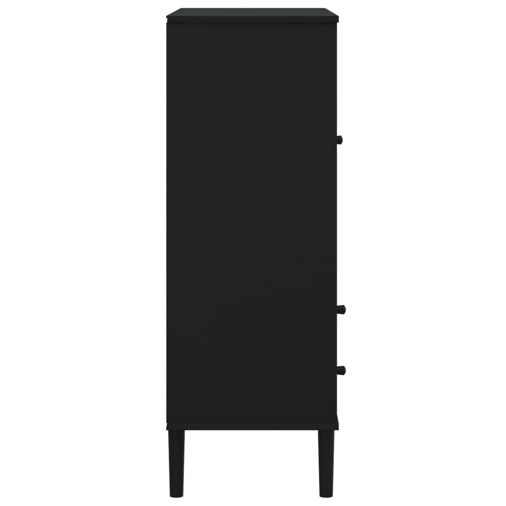 Highboard "SENJA" Rattan Look Black 90x40x112cm Solid Wood Pine
