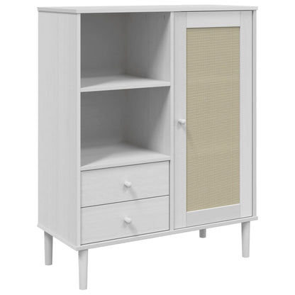Highboard "SENJA" Rattan Look White 90x40x112 cm Solid Wood Pine
