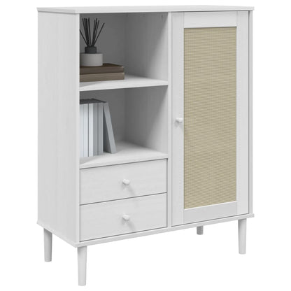 Highboard "SENJA" Rattan Look White 90x40x112 cm Solid Wood Pine