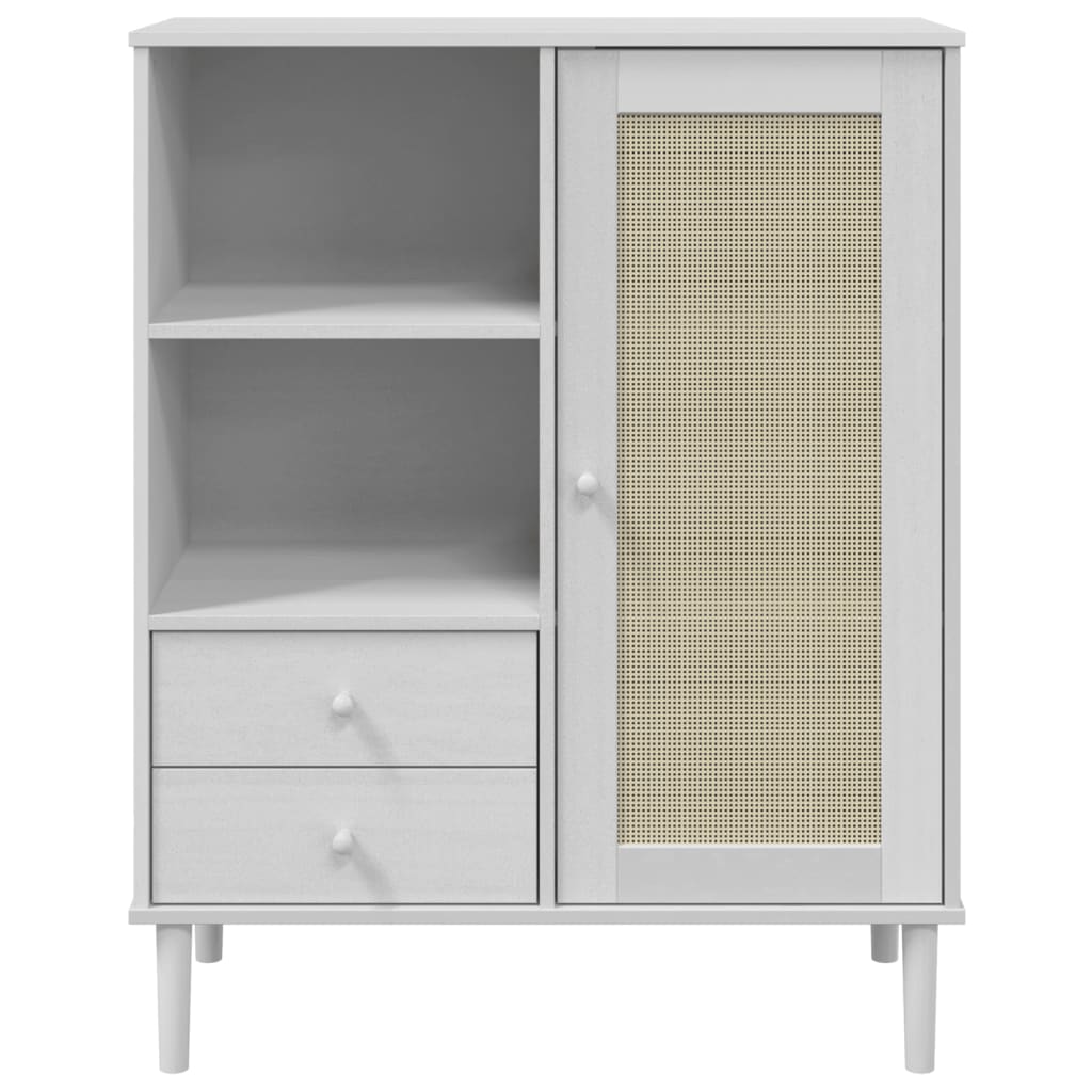 Highboard "SENJA" Rattan Look White 90x40x112 cm Solid Wood Pine