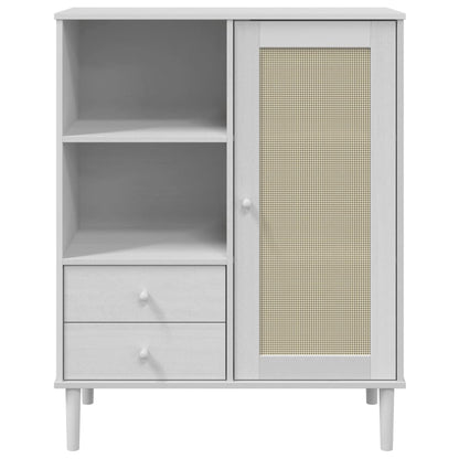 Highboard "SENJA" Rattan Look White 90x40x112 cm Solid Wood Pine