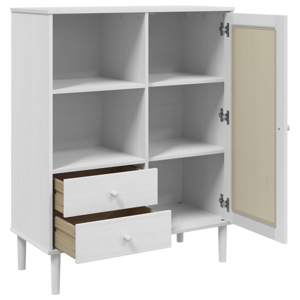 Highboard "SENJA" Rattan Look White 90x40x112 cm Solid Wood Pine