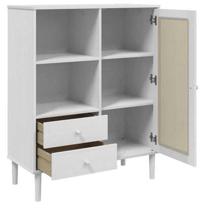 Highboard "SENJA" Rattan Look White 90x40x112 cm Solid Wood Pine