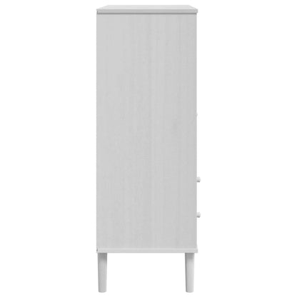 Highboard "SENJA" Rattan Look White 90x40x112 cm Solid Wood Pine