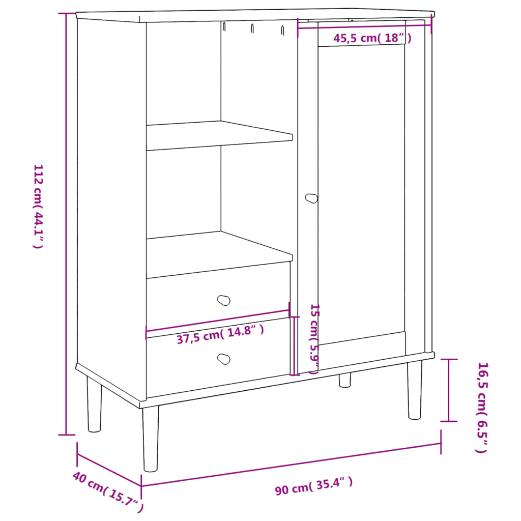 Highboard "SENJA" Rattan Look White 90x40x112 cm Solid Wood Pine