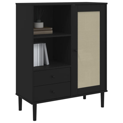 Highboard "SENJA" Rattan Look Black 90x40x112 cm Solid Wood Pine
