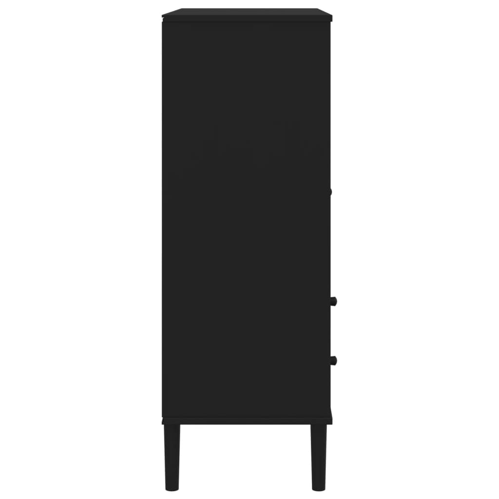 Highboard "SENJA" Rattan Look Black 90x40x112 cm Solid Wood Pine