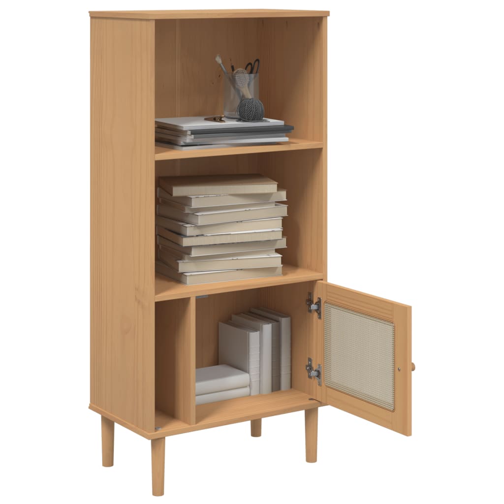 Bookcase SENJA Rattan Look Brown 60x35x130 cm Solid Wood Pine