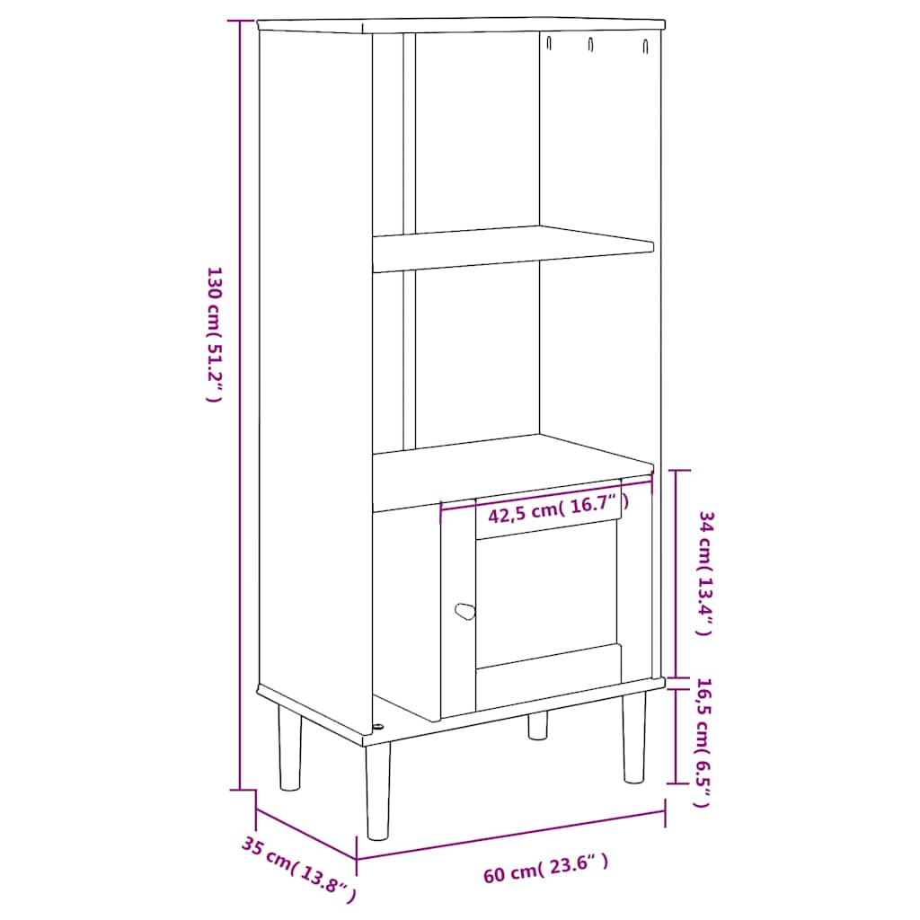 Bookcase SENJA Rattan Look Brown 60x35x130 cm Solid Wood Pine